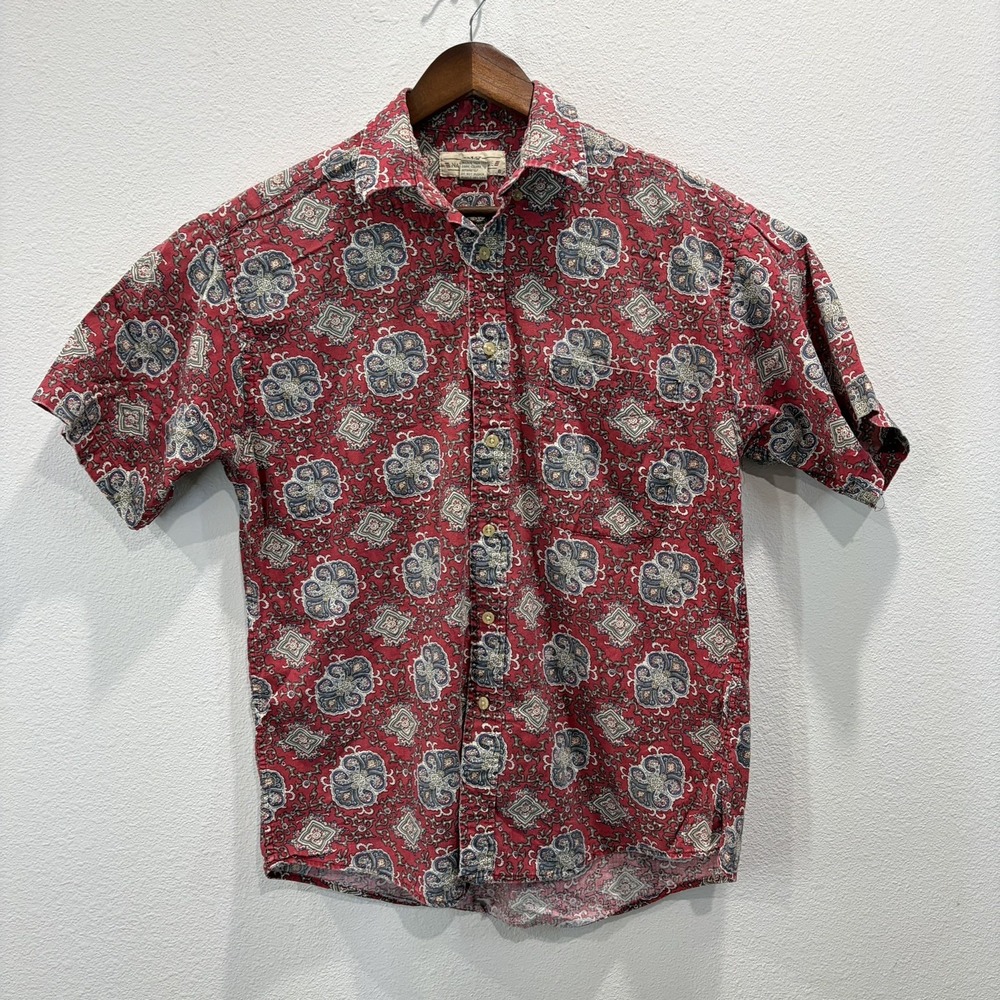 Vintage Natural Issue Mens Medium Shirt Button Up Short Sleeve Paisley